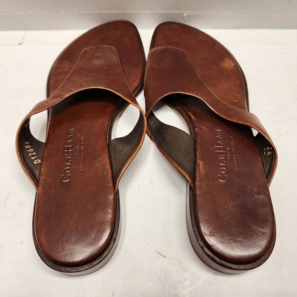 Cole Haan City Women’s Sz 8 B Leather T-strap Thong Sandals Chestnut Brown - Picture 4 of 10